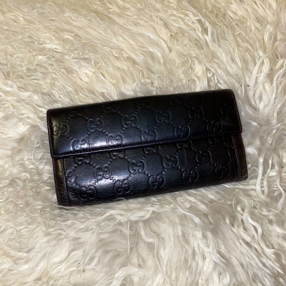 Genuine Vintage Gucci GG Dark Brown Leather Wallet w Buckle - Picture 3 of 6